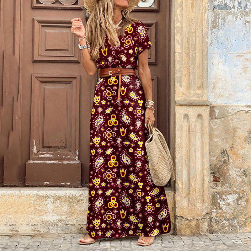 Vestido Boho Floral com Decote em V – Estilo Romântico e Fluido