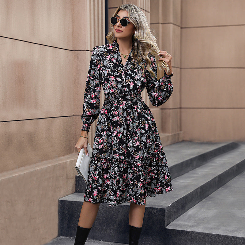 Vestido Floral Casual de Manga Longa – Feminino e Confortável