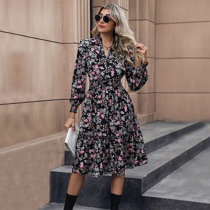 Vestido Floral Casual de Manga Longa – Feminino e Confortável