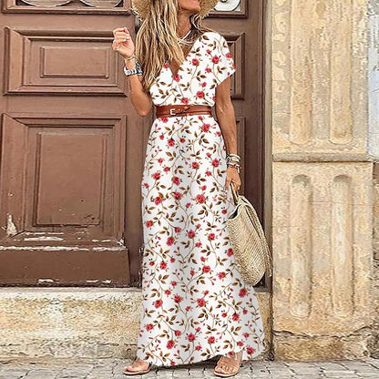 Vestido Boho Floral com Decote em V – Estilo Romântico e Fluido