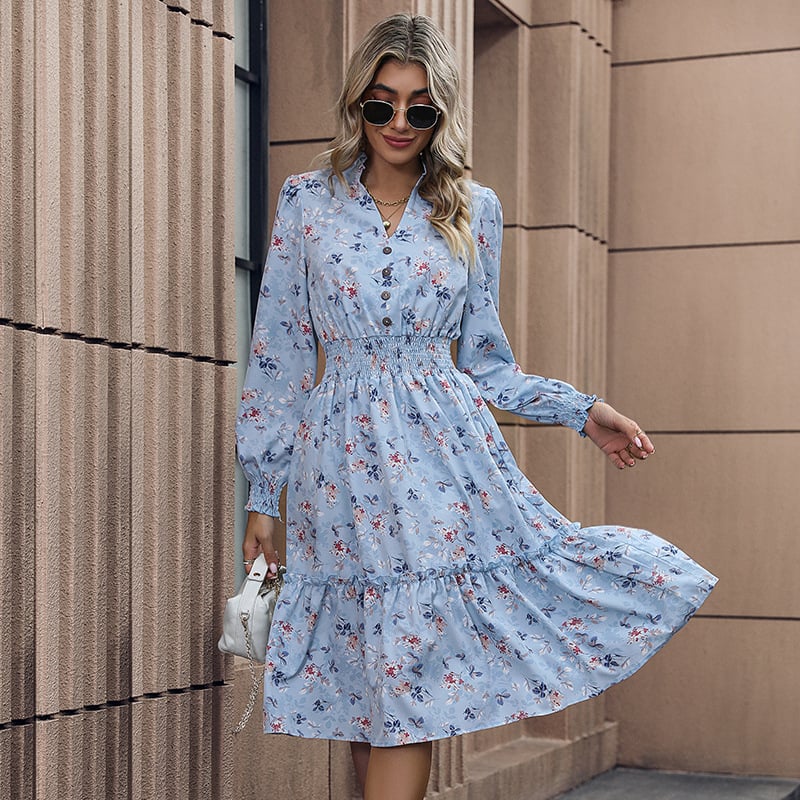 Vestido Floral Casual de Manga Longa – Feminino e Confortável
